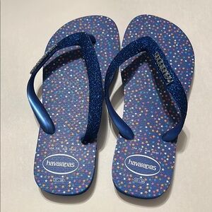 Havaianas Blue Sandals Flip Flops with glitter straps